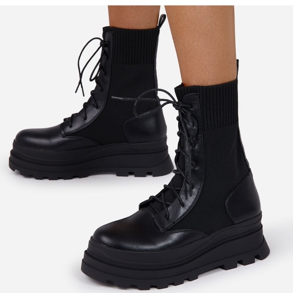 BLACK KNITTED CHUNKY BIKER BOOT - Picture 2 of 6